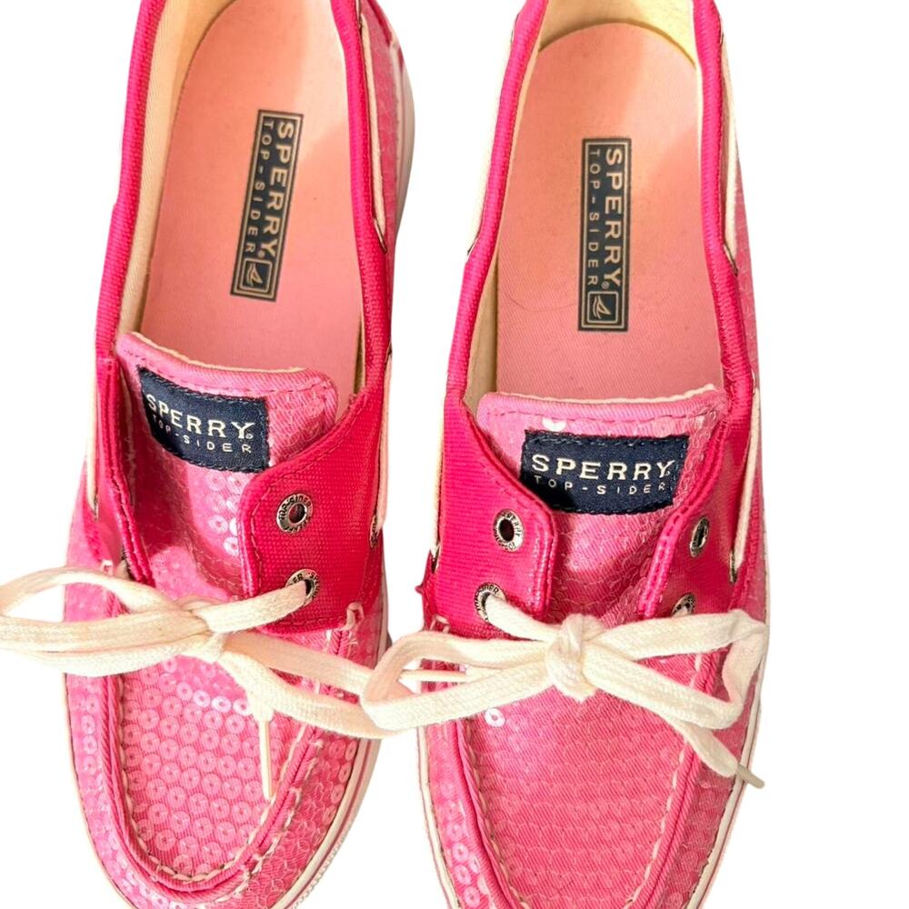 Y2K Sperry Top-Sider Bahama Boat Shoe Pink Sequin Size 7.5